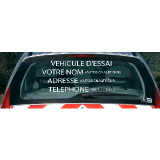 Autocollant lunette arrière véhicule d'essai personnalisé