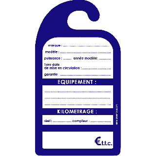 Affiche de prix rétroviseur en carton coloris bleu les 25 ex