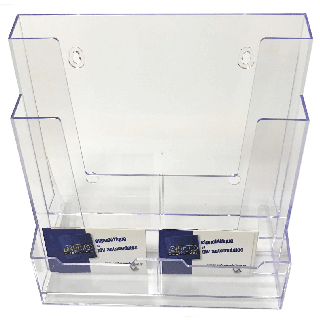Présentoir plexiglas A4 2 compartiments ASK452 avec bac cartes de visite