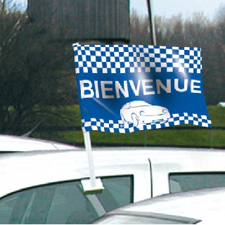 Drapeau bienvenue bleu de vitre automobile