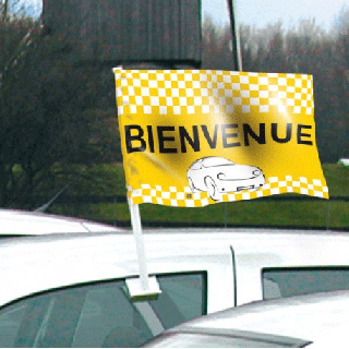 Drapeau bienvenue jaune de vitre automobile