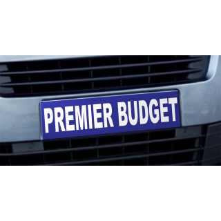Cache plaque d'immatriculation avantage Premier Budget bleu