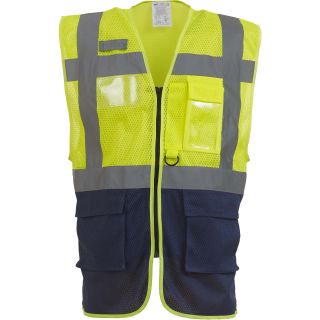 Gilet haute visibilité Top Cool "Management" HVW820 - Hi Vis Yellow / Navy Blue de face