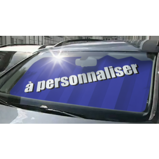 panneau VITRAFLASH bleu personnalisé avec texte sur pare-brise véhicule