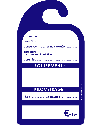Affiche de prix rétroviseur en carton coloris bleu les 25 ex