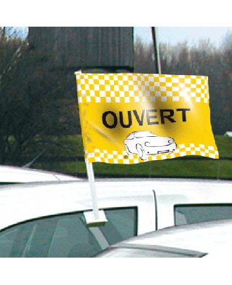 Drapeau ouvert jaune de vitre automobile