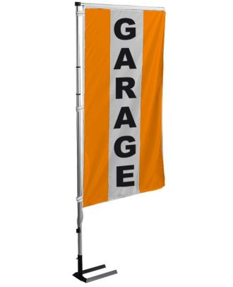 Kit drapeau et mat garage orange à bandes latérales 5.5 m