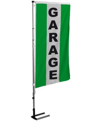 Kit drapeau et mat garage vert à bandes latérales 5.5 m
