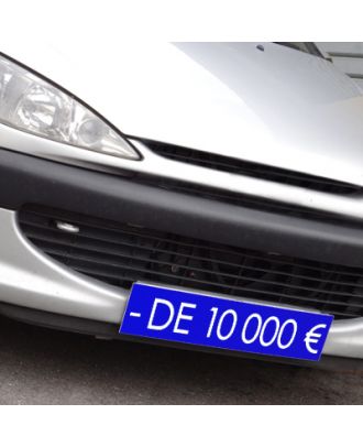 Cache plaque d'immatriculation avantage bleu - de 10000 €